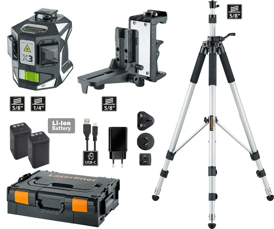 Laserliner X3-Laser Pro Set 1 Kruislijnlaser met VarioStand L300cm + Accupack - 036.800-1 Finale Uitverkoop
