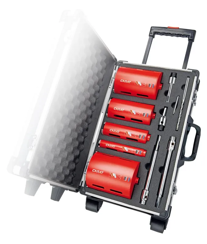 Rechtstreeks Van De Fabrikant CARAT DROOGBOORSET Ø32-52-82-112-132 +ADAPTERS+KOFFER