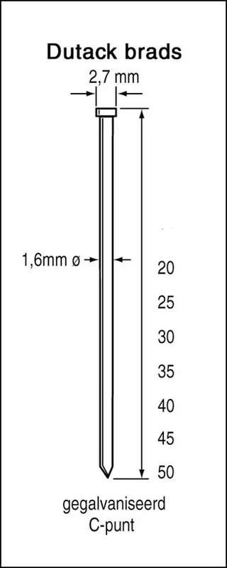 Gereduceerde Prijs Dutack Fasteners BRAD 1,6X40MM CNK DS 2,5ML