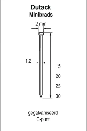 Dutack Fasteners MINIBRAD 1,2X30MM RVS DS 5,0ML Fabrieksprijs