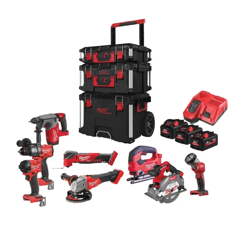 Hete Deal Milwaukee M18 FPP8E-553P Accu Powerpack 8-delig 18V 5.5Ah in PACKOUT Trolley