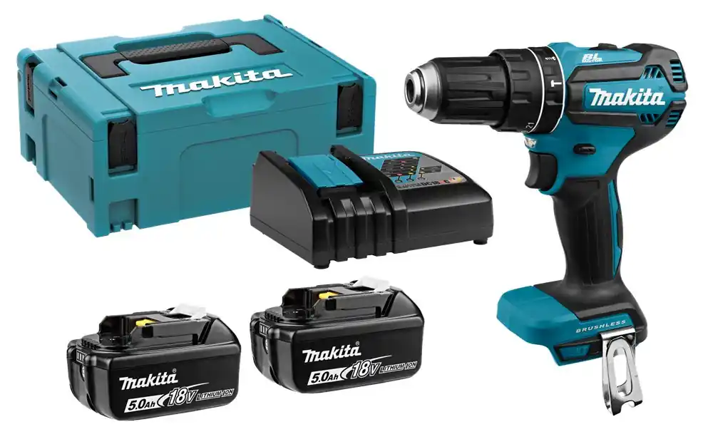 Koop Online MAKITA DHP485RTJ BOOR/SCHROEFMACHINE 18V5,0 AH ACCU (2 ST)