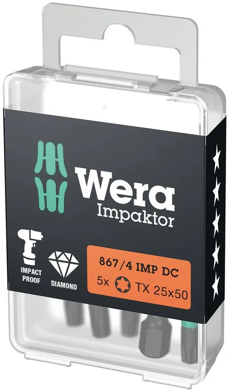 WERA BIT "IMPAKTOR" TX25 50MM 1/4" -5 STDIN3126 E6,3 - IMPACT BIT Populair