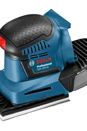 Alleen Vandaag BOSCH GSS 18V-10 ACCU VLAKSCHUURMACHINE C&G, 3X VOETPLAAT MET SCHUURPLATEAU, 3X