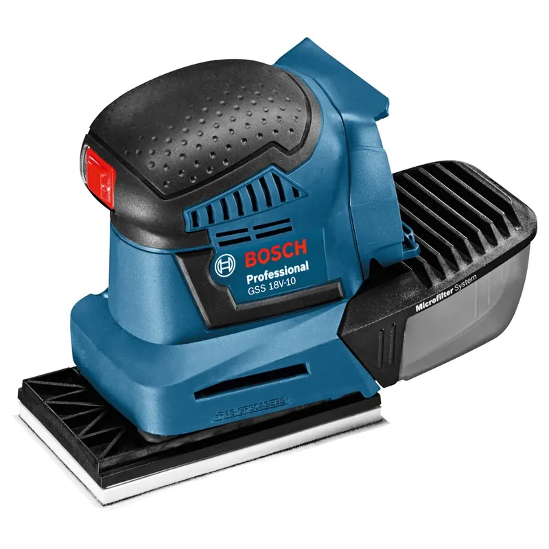 Alleen Vandaag BOSCH GSS 18V-10 ACCU VLAKSCHUURMACHINE C&G, 3X VOETPLAAT MET SCHUURPLATEAU, 3X