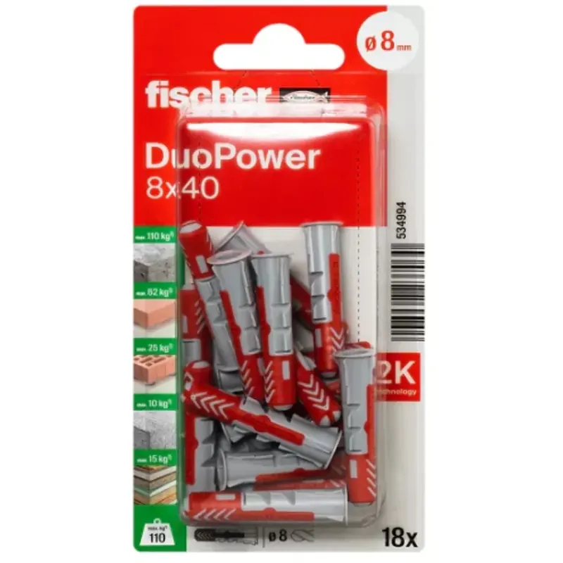 Merkproduct Fischer DuoPower Wandplank Bevestiging 8 x 40