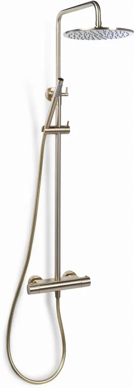 Direct Verzonden Blue Label Brondby douchesysteem in hoogte verstelbaar, thermostatisch, messing hoofddouche, geborsteld goud FK-8075-BB