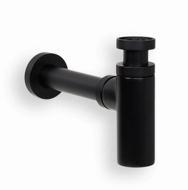 Blue Label Brondby messing design sifon 1 1/4", inclusief muurbuis, mat zwart Bestseller
