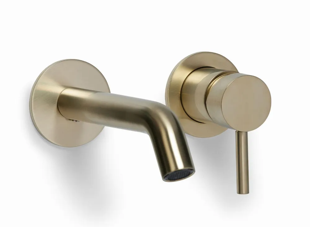 Blue Label Brondby XL wastafelkraan wand 18cm cold start incl. inbouwdeel, geborsteld goud Hoge Kwaliteit