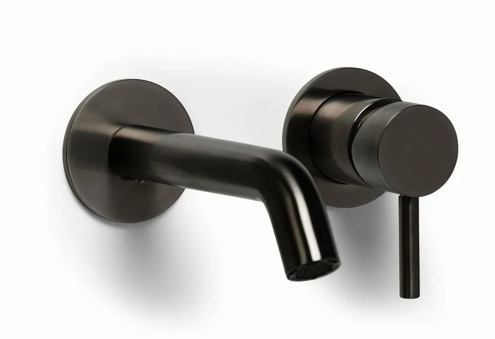 Populair Blue Label Brondby XL wastafelkraan wand 18cm cold start incl. inbouwdeel, gun metal