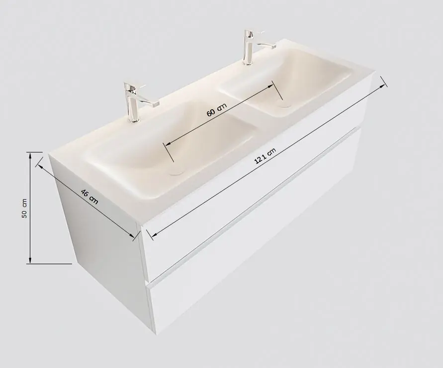 Blue Label Denia losse keramische dubbele wastafel 120 cm, 2 kraangaten, hoort bij Annika meubel wit M60104 Goedkoop
