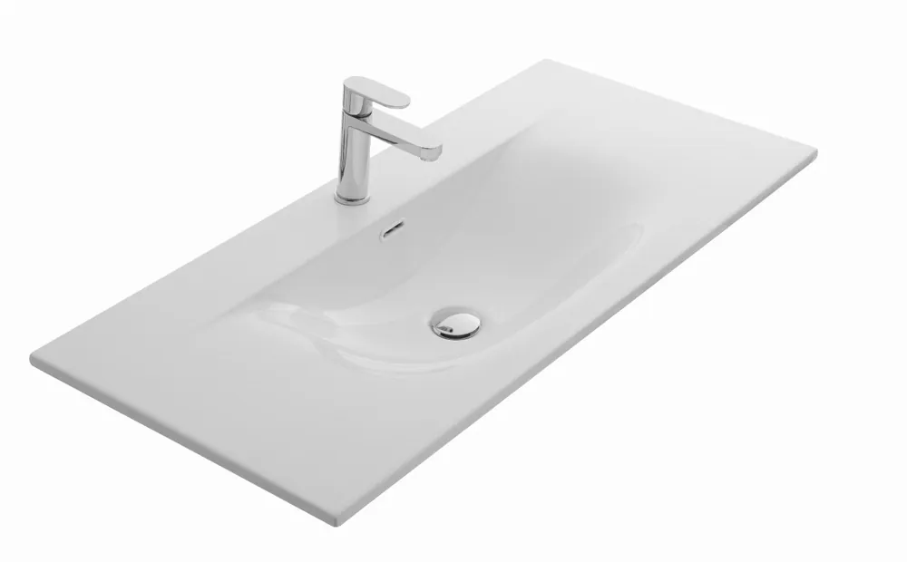Blue Label Mette wastafel, keramiek, model Soft, 1x kom, 1x kr gat 100cm wit glans 100x46x1,8 (bxdxh) Populair