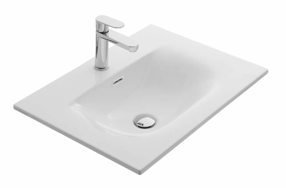 Blue Label Mette wastafel, keramiek, model Soft, 1x kom, 1x kr gat 60cm wit glans 60x46x1,8 (bxdxh) Populair