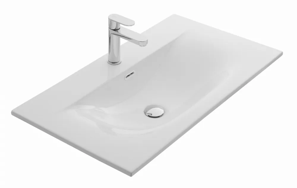 Korting Blue Label Mette wastafel, keramiek, model Soft, 1x kom, 1x kr gat 80cm wit glans 80x46x1,8 (bxdxh)