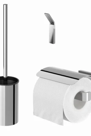 Geesa Craft Toiletaccessoireset - Toiletborstel met houder - Toiletrolhouder met klep - Handdoekhaak - RVS gepolijst Premium