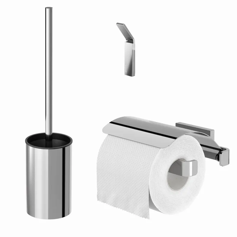 Geesa Craft Toiletaccessoireset - Toiletborstel met houder - Toiletrolhouder met klep - Handdoekhaak - RVS gepolijst Premium