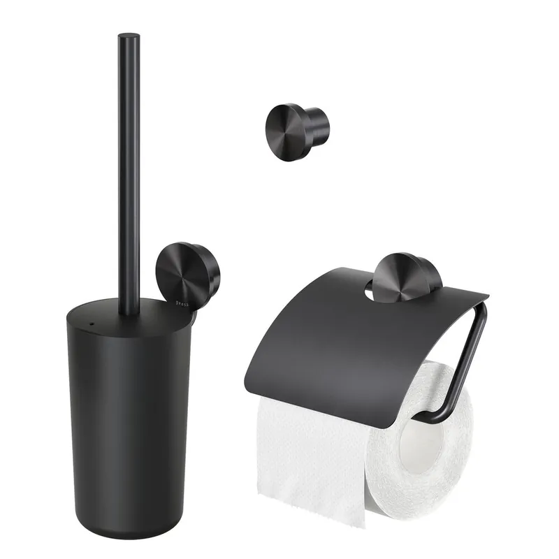 Geesa Opal toiletaccessoireset 3 in 1, zwart metaal geborsteld Nieuw
