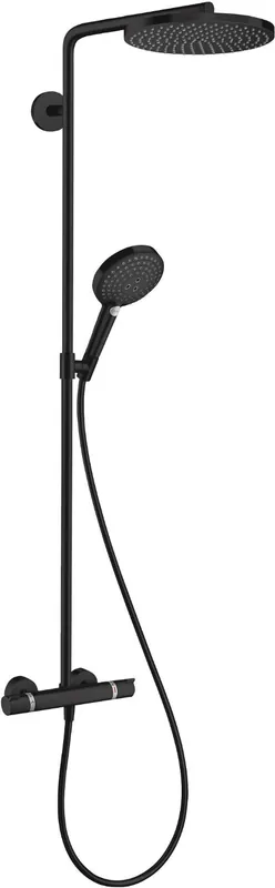 Hansgrohe Raindance 240 PowderRain 1jet showerpipe m. Ecostat Comfort douchethermostaat, HOH=15cm, Raind. Select S 120 3jet handd. en hoofdd. 1jet mat zwart 27633670 Finale Uitverkoop