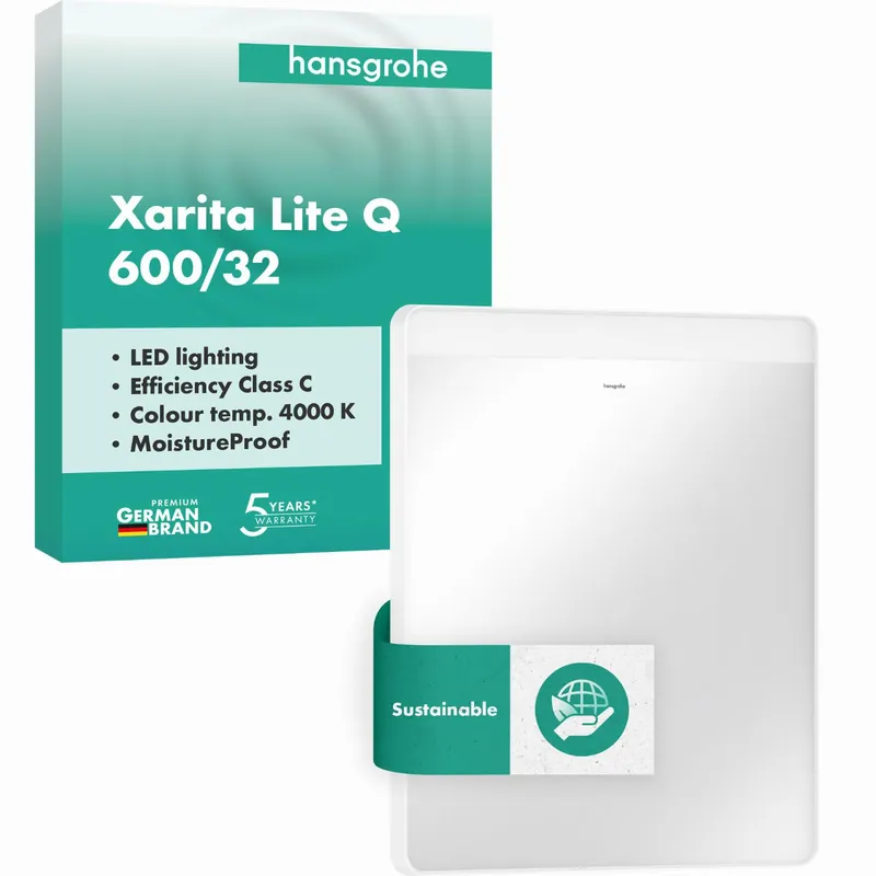 Tijdelijk Beschikbaar Hansgrohe Xarita Lite Q spiegel met horizontale LED-verlichting 600/30 wandschakelaar, mat wit