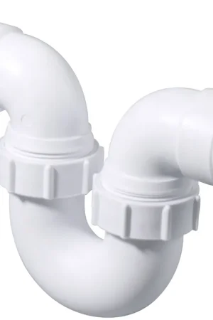 Hete Deal Walraven, MacValve, Stroomsifon model P horizontaal, 40x40mm, 2x klemverbinding, PP, wit (voor afvoer meerdere lozingstoestellen)