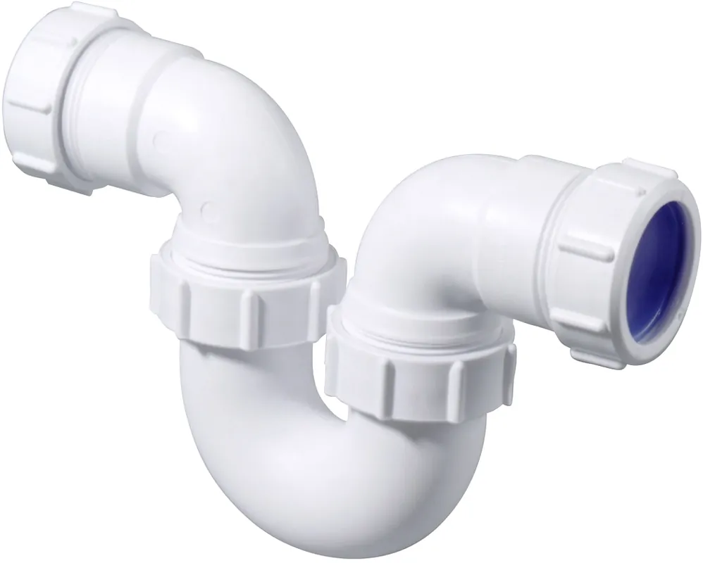 Hete Deal Walraven, MacValve, Stroomsifon model P horizontaal, 40x40mm, 2x klemverbinding, PP, wit (voor afvoer meerdere lozingstoestellen)