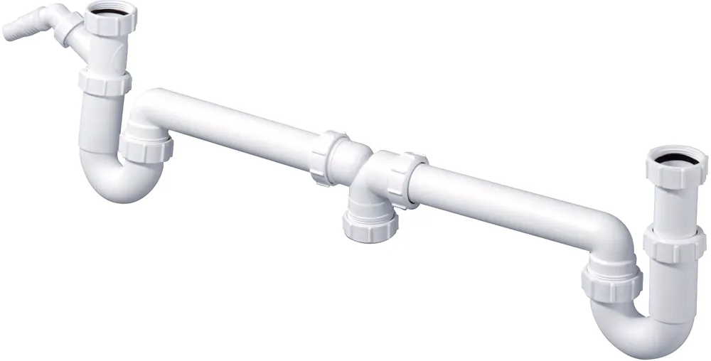 Walraven, McAlpine, Dubbele gootsteenafvoer, centrisch, met sifon, 1 1/2" x40mm, hoogte verstelbaar, PP, wit (voor gootsteen afvoer) Lage Kosten