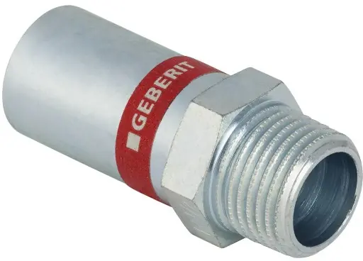 Korting Geberit Mapress overgang recht, 1-delig C-staal met CIIR afdichtring 15mm x R1/2" (schuifeind x buitendraad) 21932