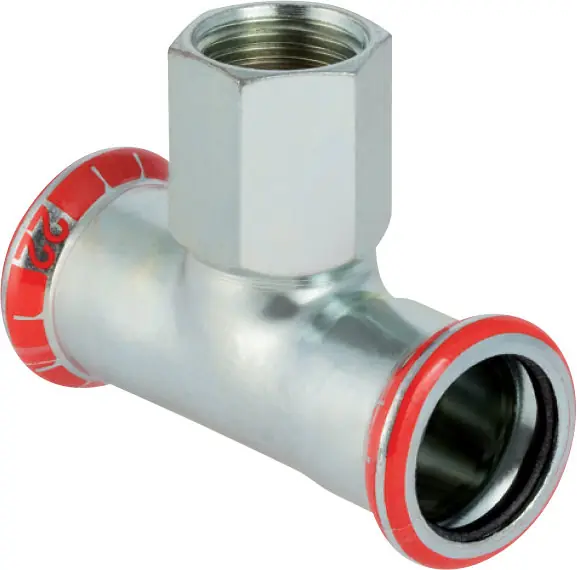 Geberit Mapress verloop T-stuk, 90 graden, C-staal, met CIIR afdichtring, 28mm x 22mm x 28mm (persmof x persmof x persmof) 21307 Must-Have