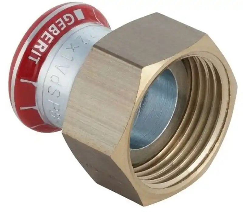 Superprijs Geberit Mapress vlakke koppeling, recht, 2-delig, C-staal, met CIIR afdichtring, 22mm x G1" (persmof x wartelmoer) 25034