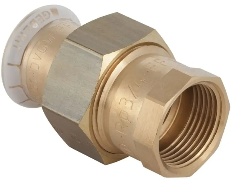 Tijdelijk Beschikbaar Geberit Mapress, 3D koppeling, recht, 3-delig, brons, met CIIR afdichtring, 22mm x RP3/4" (persmof x binnendraad)