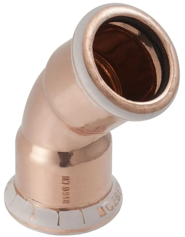 Korting Geberit Mapress, Bocht, 45 graden, 1-delig, koper, met CIIR afdichtring, 15mm x 15mm (persmof x persmof)