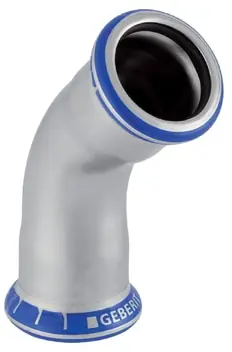 Express Levering Geberit Mapress, Bocht, 45 graden, 1-delig, RVS 316, met CIIR afdichtring, 22mm x 22mm (persmof x persmof)