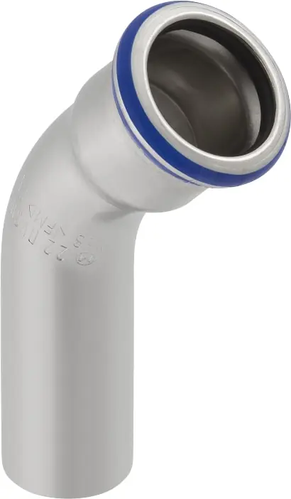 Geberit Mapress, Bocht, 45 graden, 1-delig, RVS 316, met CIIR afdichtring, 54mm x 54mm (schuifeind x persmof) Direct Beschikbaar