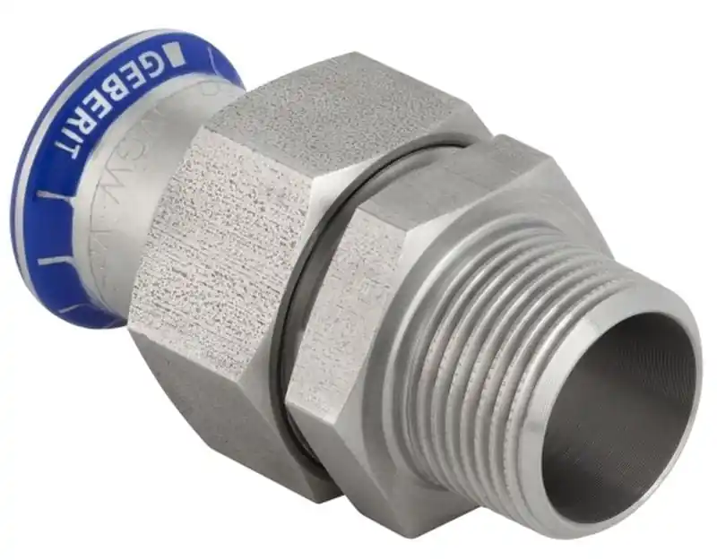 Actieprijs Geberit Mapress, 3D koppeling, wartel, recht, 3-delig, RVS 316, met CIIR afdichtring, 15mm x R1/2" (persmof x buitendraad)
