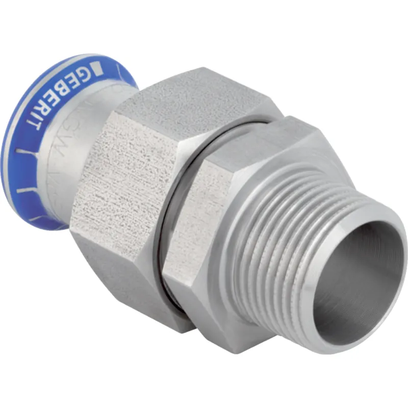 Direct Beschikbaar Geberit Mapress, 3D koppeling, wartel, recht, 3-delig, RVS 316, met CIIR afdichtring, 28mm x R1" (persmof x buitendraad)