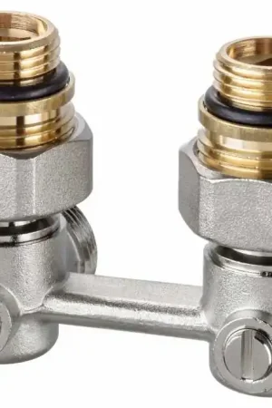 Shop Nu Heimeier H-onderblok, haaks, messing, vernikkeld, 1/2" binnendraad, 3/4" Euroconus, tweepijp, hartafstand 50mm, lengte 37mm