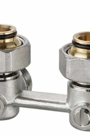 Premium Heimeier H-onderblok, haaks, messing, vernikkeld, 3/4" Euroconus, 3/4" Euroconus, tweepijp, hartafstand 50mm, lengte 25mm