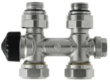 Heimeier H-onderblok, recht, brons, vernikkeld, 1/2" binnendraad, 3/4" Euroconus, tweepijp, hartafstand 50mm, lengte 107mm Veilige Betaling