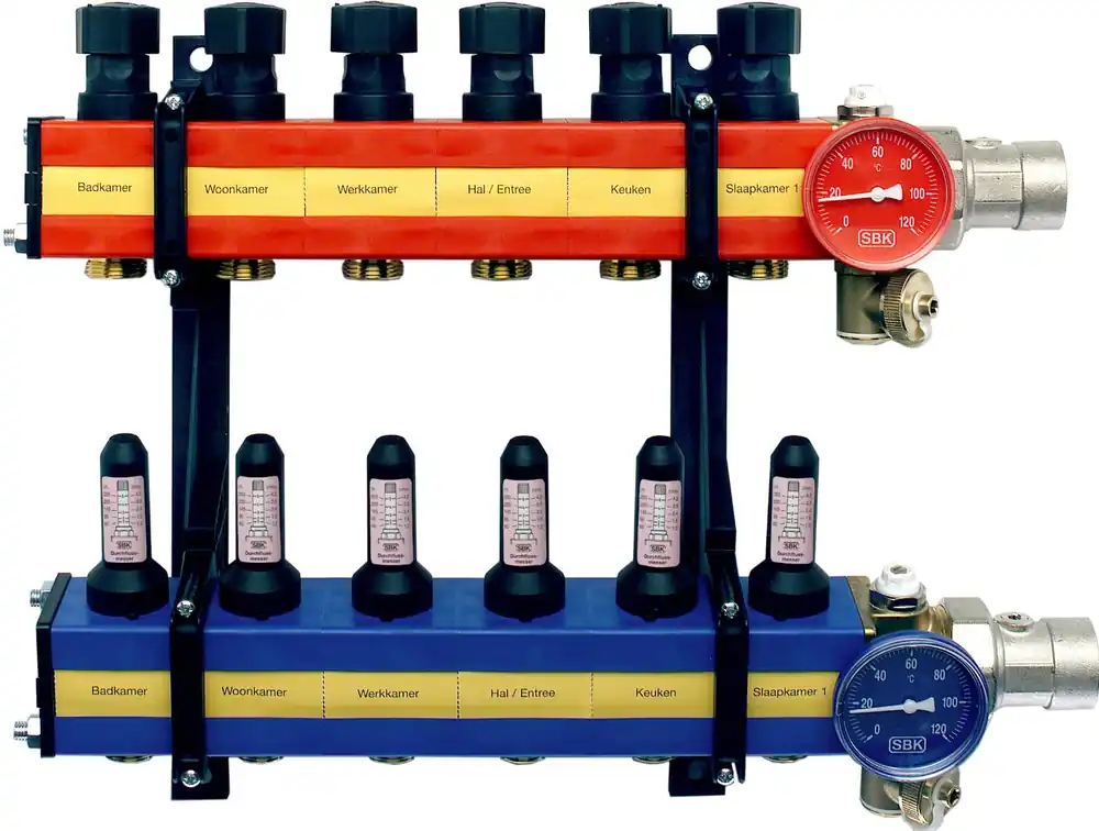 Weekendaanbieding Nathan SBK 4100 vloerverwarming verdeler, kunststof 355x390x120mm, 3/4", 5 groepen (zonder pomp, debiet 60 - 250 l/h)