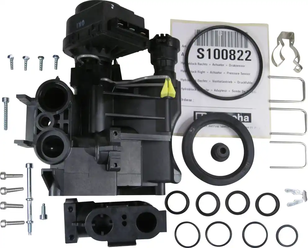 Laatste Versie Remeha hydroblock rechts + actuator + druksensor S100822