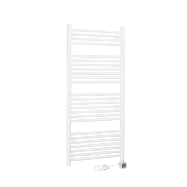 Finale Uitverkoop Thermrad Tone-E elektrische handdoekradiator 600W, Ronde stralingsbuis en collector, incl. aansluitsnoer, hxl 1200x550mm wit RAL9016