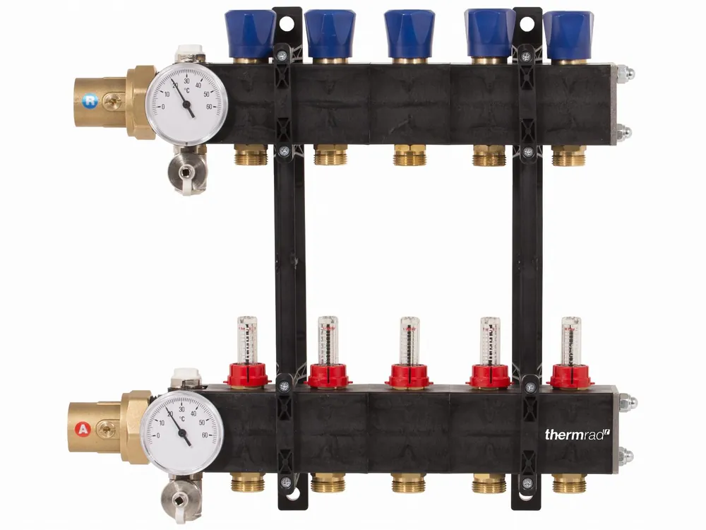 Thermrad Vloerverwarming verdeler Model Industrie, kunststof 480x470x170mm, 3/4", 6 groepen (zonder pomp) Flitsaanbieding