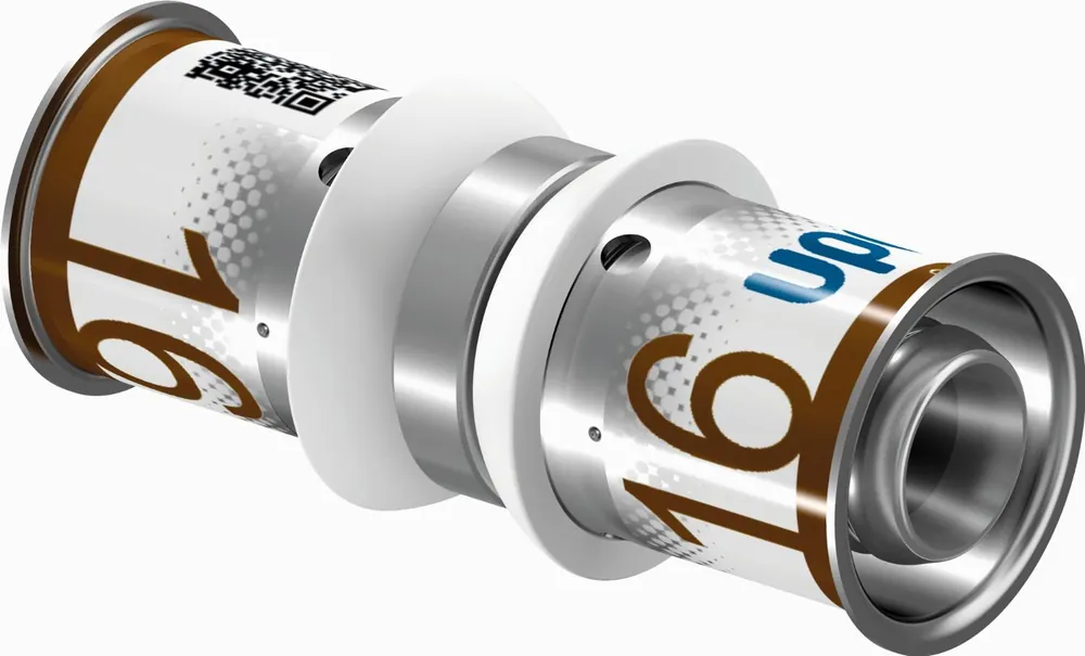 Uponor koppeling/sok, recht S-press plus 16mm x 16mm (pers x pers) messing 10 bar 1070547 Seizoensaanbieding