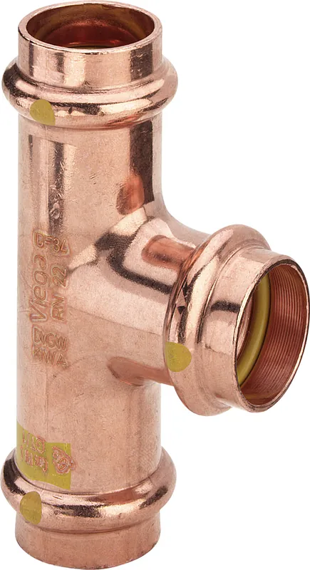 Viega Profipress G T-stuk, 22mm x 22mm x 22mm koper, gas (pers x pers x pers) Tijdelijk Beschikbaar