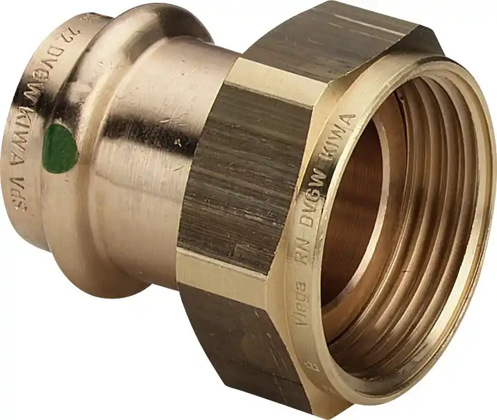Korting Viega Sanpress 2-delig rechte koppeling, 22mm x 1", brons (pers x binnendraad)