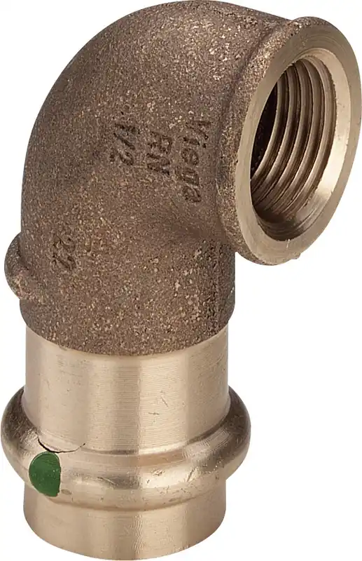 Viega Sanpress knie koppeling 90gr, 15mm x 1/2", brons (pers x binnendraad) Nu Kopen