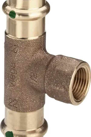 Viega Sanpress T-stuk, 15mm x 1/2" x 15mm brons (pers x binnendraad x pers) Gecertificeerd