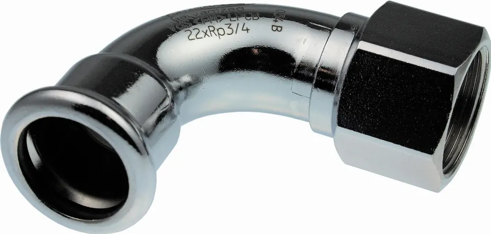 Snelle Levering VSH Xpress bocht koppeling, 90gr, 22mm x 1/2" staal (pers x binnendraad)