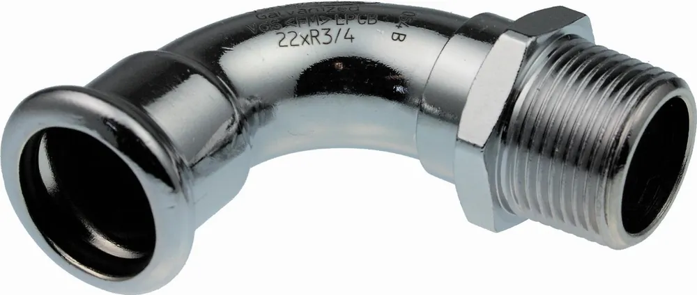 VSH XPress STAAL bocht koppeling, 90gr, 22mm x 3/4" staal (pers x buitendraad) Gereduceerde Prijs