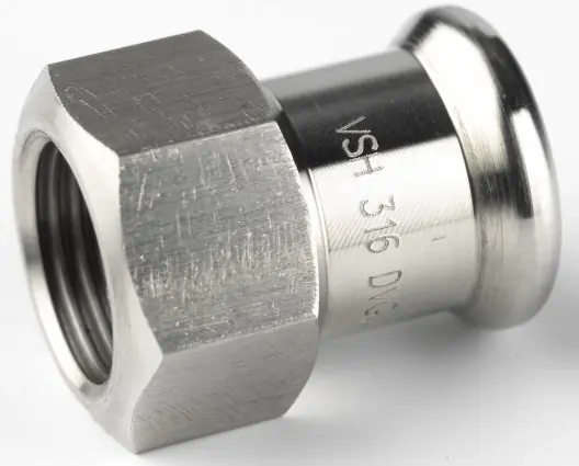 VSH XPress RVS rechte koppeling, schroefbus 28mm x 1/2" RVS (pers x binnendraad) Aanbieding